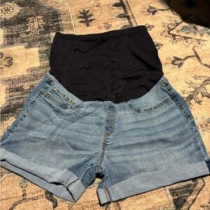 Maternity Denim Roll-Cuff Shorts